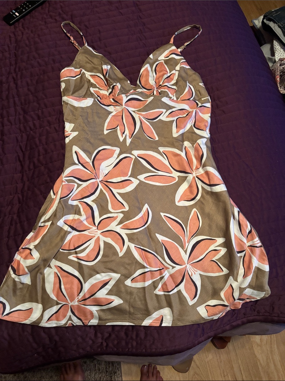 Volcom Olive Green Mini Dress with Pink Floral Print